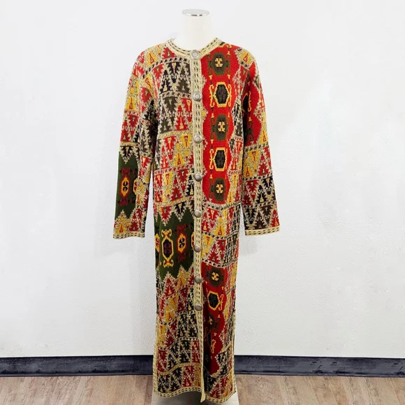 Double D Ranch long knit sweater coat cardigan duster bohemian geometric medium - Picture 2 of 8